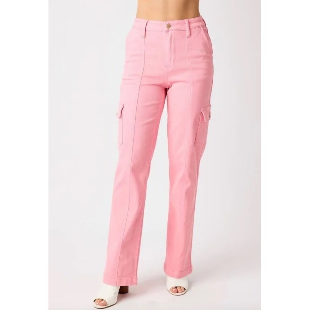 Judy Blue Cargo Pants High Rise Straight Leg Pink Size 11 NWT